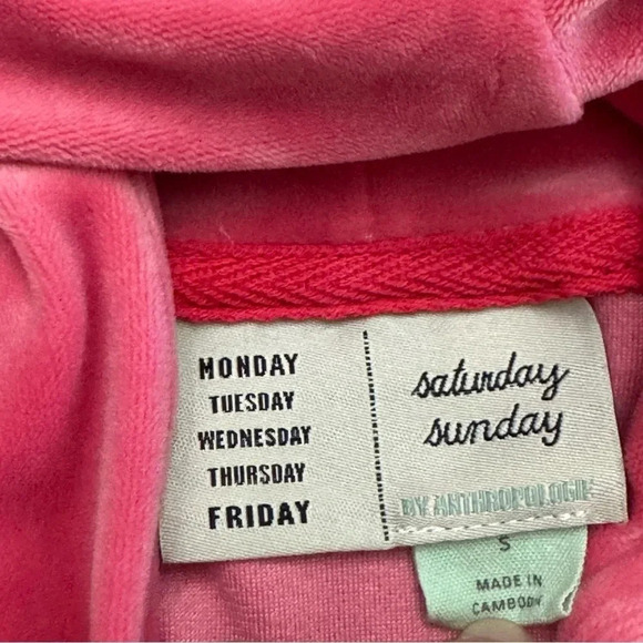 EUC Anthropologie Saturday Sunday Barbie pink velour zip-up hoodie. Small. - Picture 3 of 11